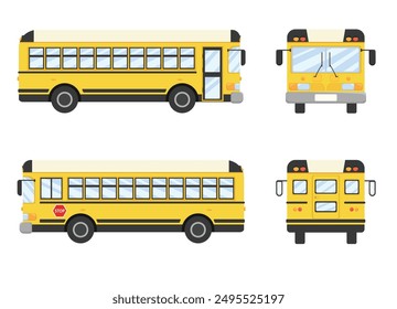 School bus all sides or angles set illustration, school transportation vector icon 