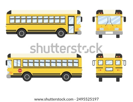 School bus all sides or angles set illustration, school transportation vector icon 