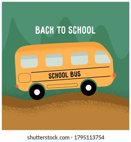 School bus, back to school concept. 
Public transport. Autumn illustration with yellow school bus. School reopening after the pandemic. Nice vector flat illustration in cartoon style.