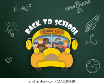 school bus ,back to school paper art style.