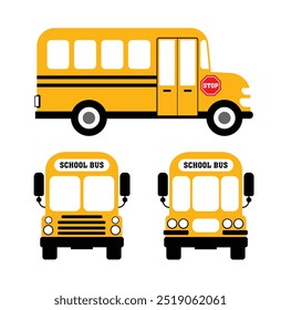 School bus. Back to school vector illustration. Cartoon yellow school bus. Children, Birthdays, students, stickers, tear off stickers,...