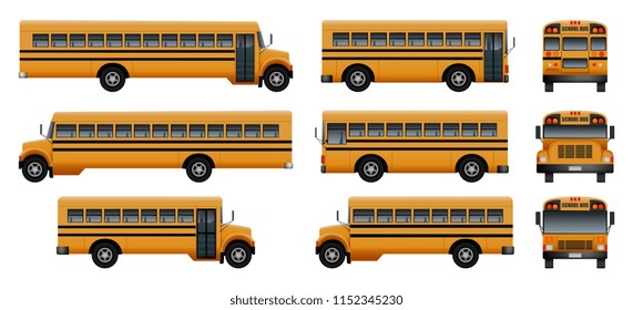 School bus back vehicles kids icons set. Realistic illustration of 9 school bus back  vehicles kids vector icons for web