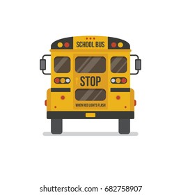 School bus back view flat illustration. Education icon isolated on white background