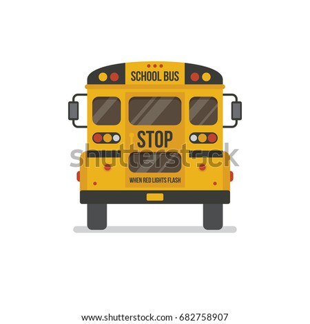 School bus back view flat illustration. Education icon isolated on white background