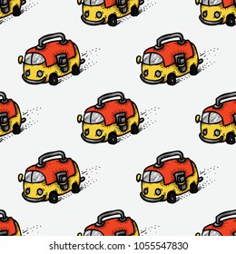 School bus and bag seamless pattern. Original design for print or digital media.