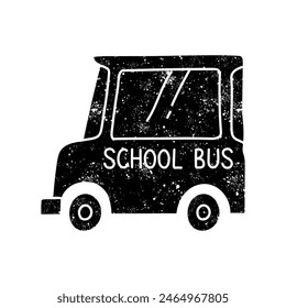 School bus black hand drawn icon in grunge look