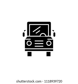 School bus black icon concept. School bus flat  vector symbol, sign, illustration.
