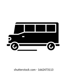 School bus black icon, concept illustration, vector flat symbol, glyph sign.