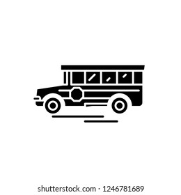 School bus black icon, vector sign on isolated background. School bus concept symbol, illustration 