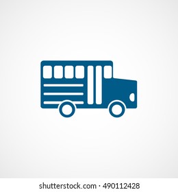 School Bus Blue Flat Icon On White Background
