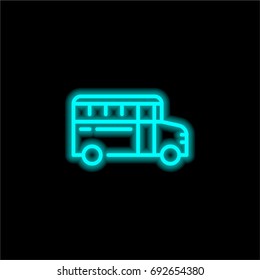 School bus blue glowing neon ui ux icon. Glowing sign logo vector