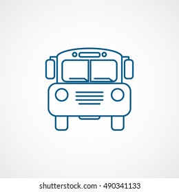 School Bus Blue Line Icon On White Background