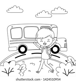 School bus and boy cartoon design