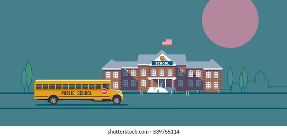 School bus and school building 