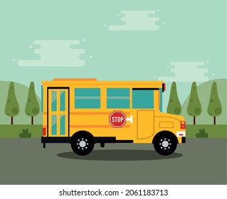 autobús escolar en la escena del campamento