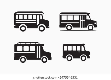 School bus and car icon set