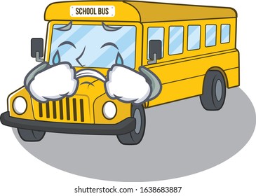 School bus cartoon character concept with a sad face