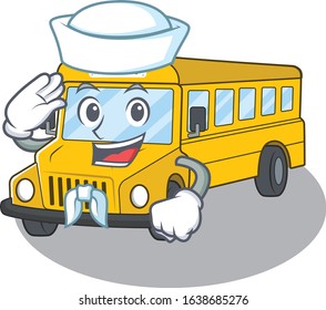School bus cartoon concept Sailor wearing hat