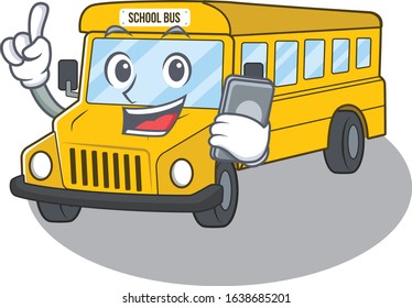 School bus Cartoon design style speaking on a phone