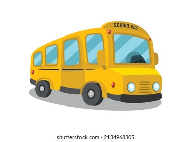 School Bus Cartoon Isolated In Vector. Clipart Of Yellow Bus For School On White Background. Kids School Bus For Travelling With Flat Style.