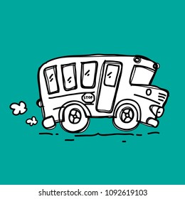 school bus cartoon vector, line art drawing