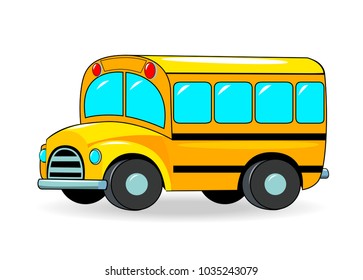 School bus cartoon of yellow color on a white background.                                                                            