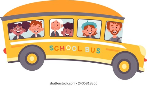 School Bus With Children Vector Illustration