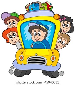 School bus with children - vector illustration.