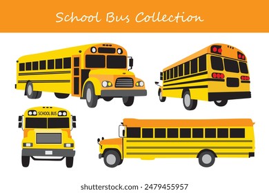 school bus collection. school bus in different poses. Vector illustration.