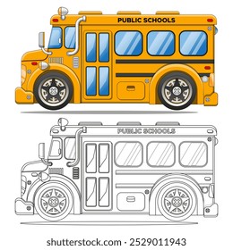 School bus. Coloring. Side view. Isolated on white background. Vector illustration. 