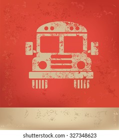 School bus design on red background, grunge vector