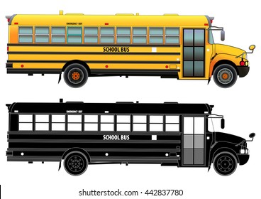 School Bus, Detailed Vector Illustration. Isolated On White. Icon. Flat Style. Silhouette