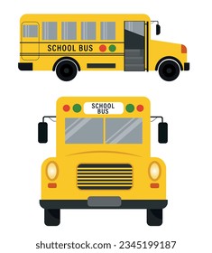 School bus from different angles. Yellow car for the passage of schoolchildren, the safe movement of students. Vector illustration