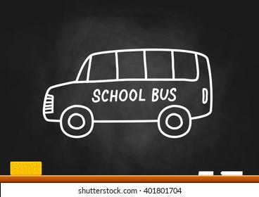 School bus drawing on blackboard
