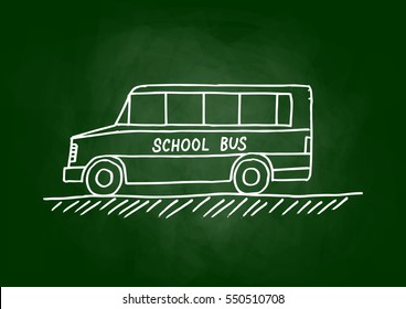 School bus drawing on blackboard