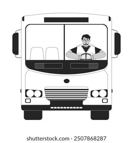 School bus driver arab man black and white 2D line cartoon character. Middle eastern male schoolbus driver isolated vector outline person. Professional occupation monochromatic spot illustration