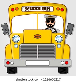 School Bus with Driver isolated on a white background. Flat style vector illustration