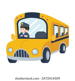 School bus with driver vector flat