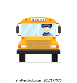 School bus with driver. Vector illustration