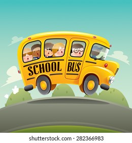 School bus driving with kids.