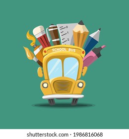 Autobús escolar con equipo. De vuelta al concepto de escuela.
