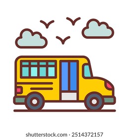 Gefüllte Symbole für Schulbusse, Vektorgrafik