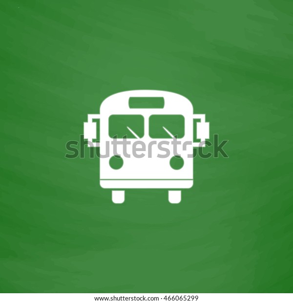 School Bus. Flat Icon. Imitation draw\
with white chalk on green chalkboard. Flat Pictogram and School\
board background. Vector illustration\
symbol