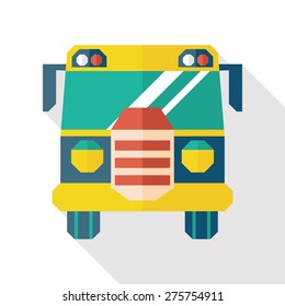 school bus flat icon with long shadow