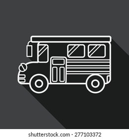 School Bus flat icon with long shadow, line icon