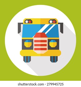 school bus flat icon with long shadow