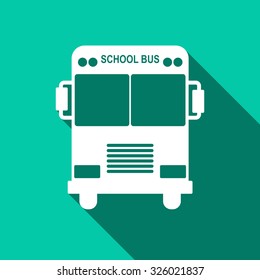 School bus flat icon with long shadow. Vector Illustration