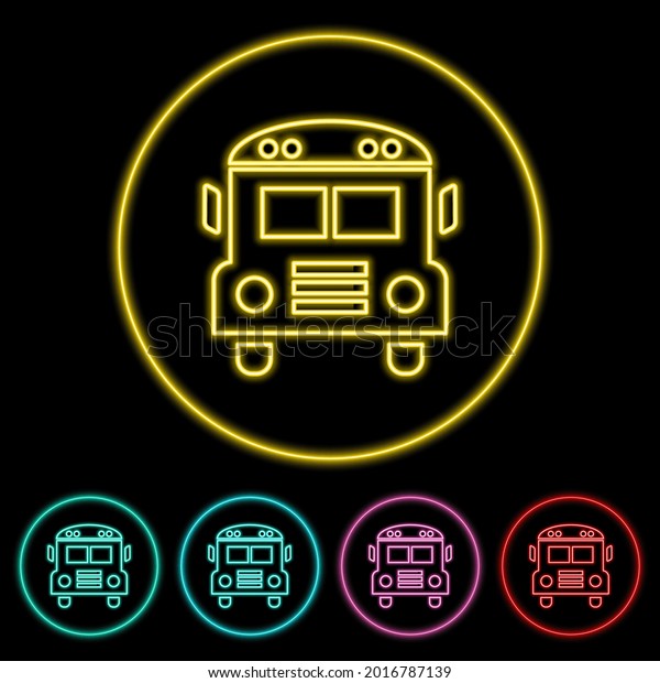 School Bus Flat Icon Neon Style. School Bus icon vector\
illustration design element with four color variations. School Bus\
Icon Neon Style. School Bus Icon flat design. Vector illustration.\
