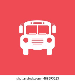 School Bus Flat Icon On Red Background
