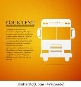 School Bus flat icon on orange background. Vector Illustration